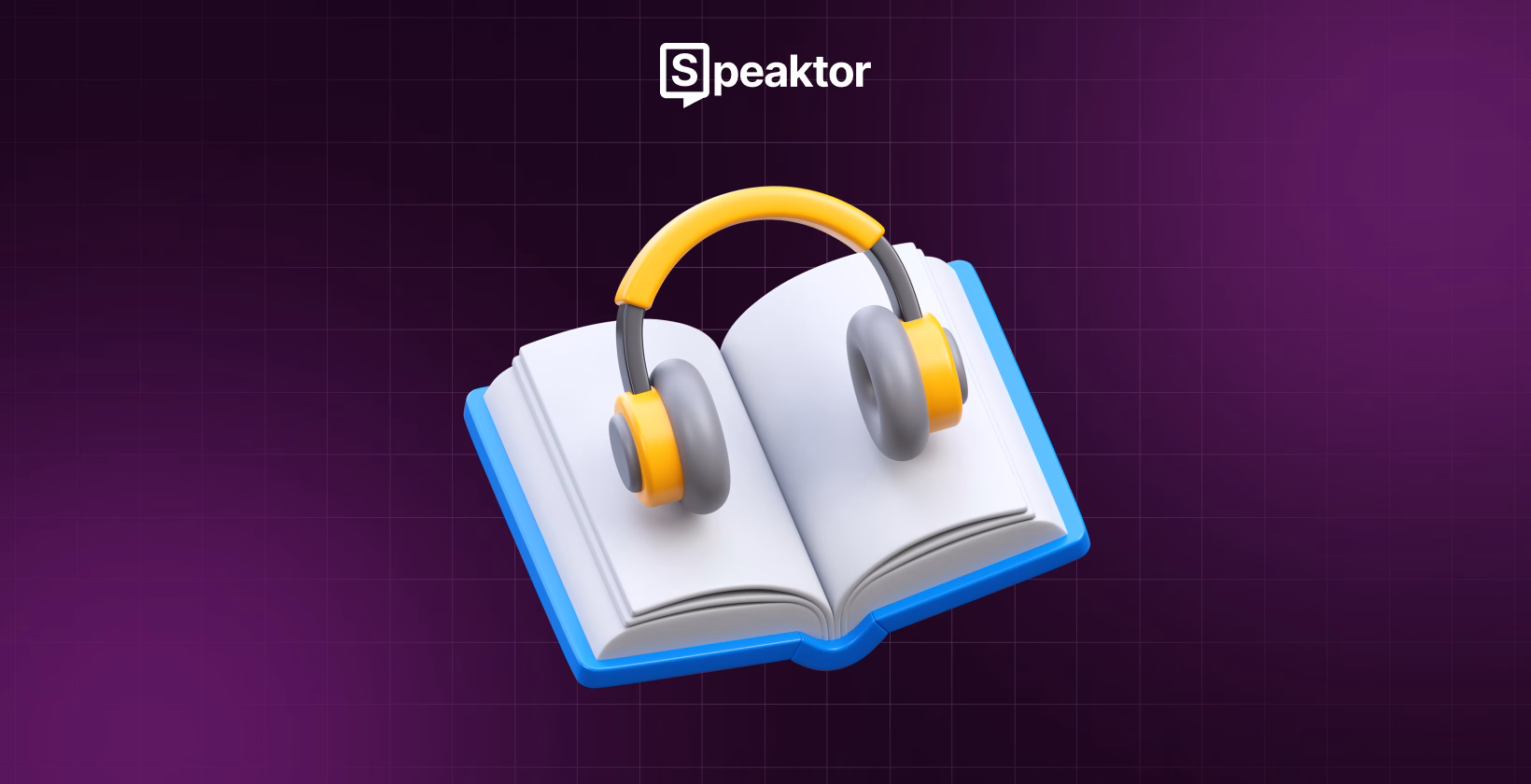 Отворена книга със слушалки, представляваща аудиокниги и Speaktor.