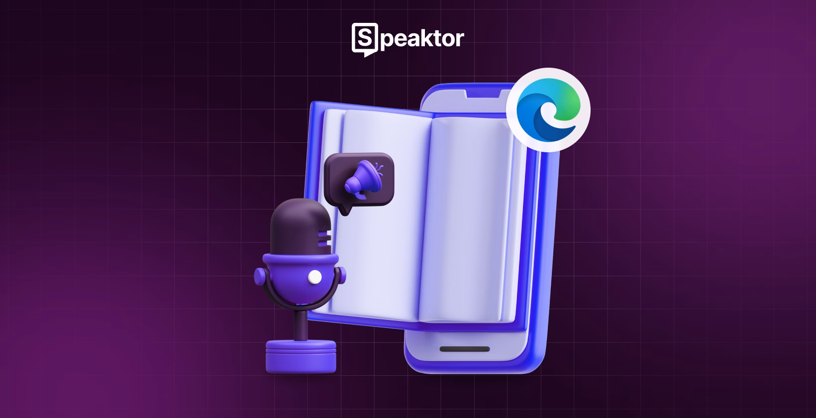 Tính năng Đọc to của Microsoft Edge với logo Speaktor trên nền tím.