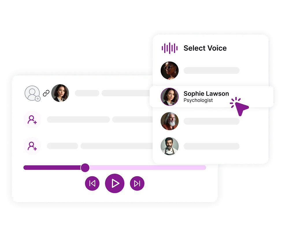 Imagen que muestra opciones de personalización para perfiles de voz y configuraciones de producción para flujos de trabajo de doblaje con IA.