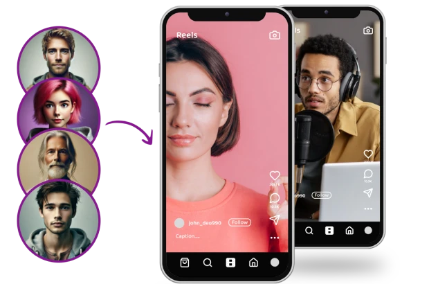 Content creator die een smartphone gebruikt om in contact te komen met diverse social media influencers.