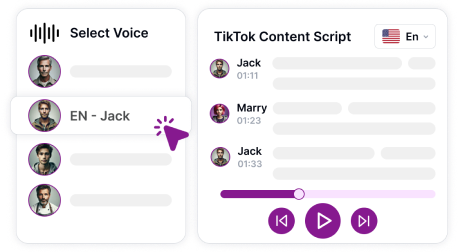 Microfoon omringd door inhoudspictogrammen, die de inhoudsspecifieke voice-overopties van Speaktor voor TikTok illustreren.