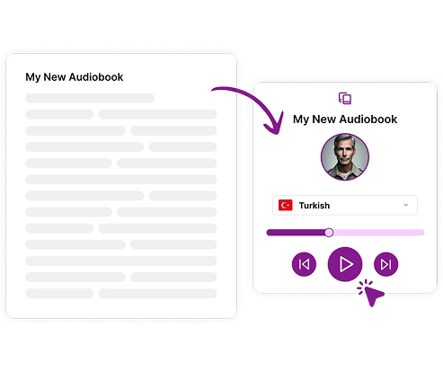 Image depicting tools to create Turkish audiobooks and educational content with Speaktor’s TTS solutions.