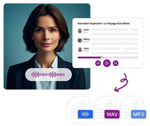 Imagine care înfățișează livrarea vocilor profesionale în franceză cu o narațiune clară și captivantă.