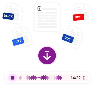 Vários ícones de formato de arquivo em torno de um botão de upload central.