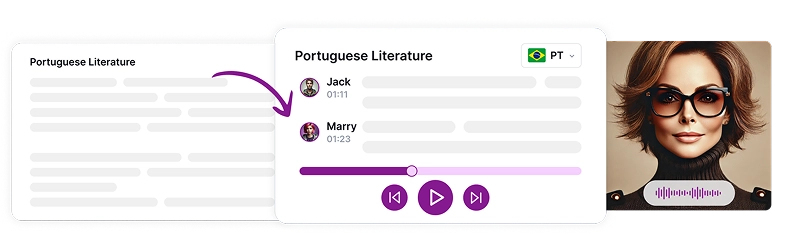 Image depicting seamless conversion of Portuguese text to speech with Speaktor’s advanced tools.