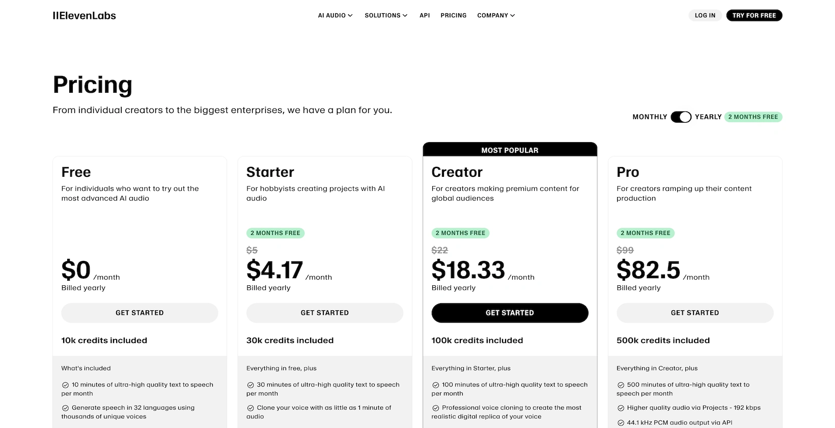 A screenshot of the ElevenLabs pricing page shows different pricing plans for the text-to-speech tool.