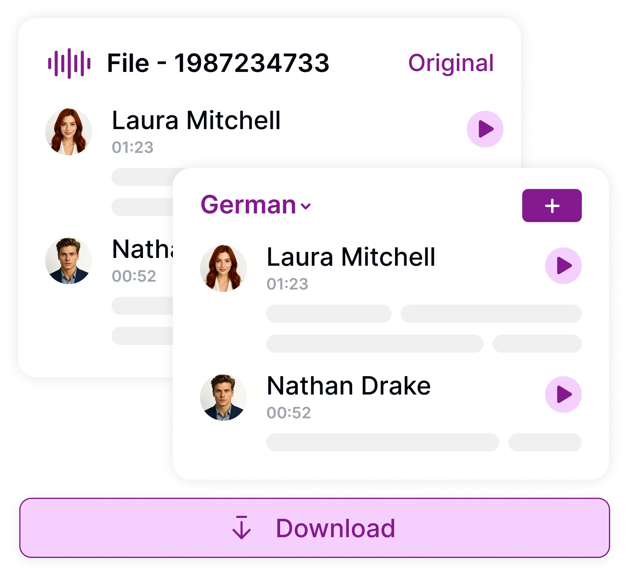 الترجمة أو التنزيل ، وتقديم خيارات الترجمة وتنزيل الصوت.