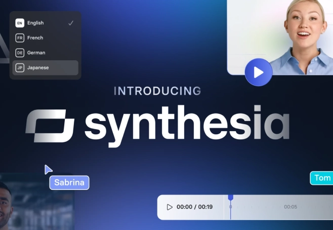 Uma ilustração que mostra como é a experiência com o Synthesia.