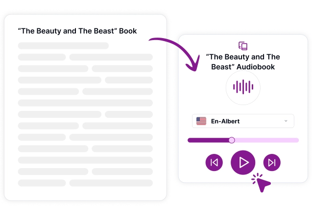 Transforma instantáneamente libros en audiolibros con herramientas fáciles de usar para una narración sin esfuerzo.