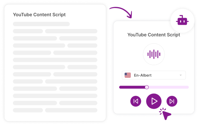 Een bericht waarin het gemak en gemak van het gebruik van AI-voice-overs wordt benadrukt in plaats van handmatige opname.