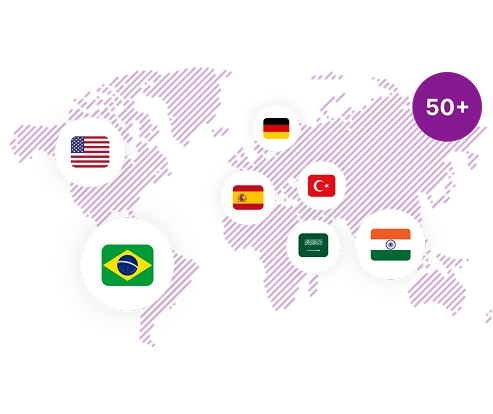 Image illustrant la technologie de synthèse vocale multilingue en anglais pour divers besoins de communication mondiale.