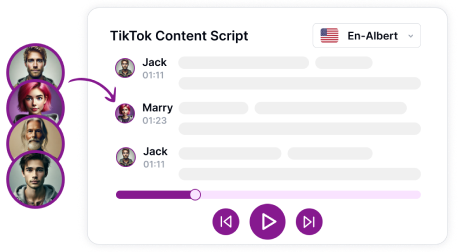 Grafica con più icone vocali, che mostra vari stili di voce disponibili per le voci fuori campo di TikTok.