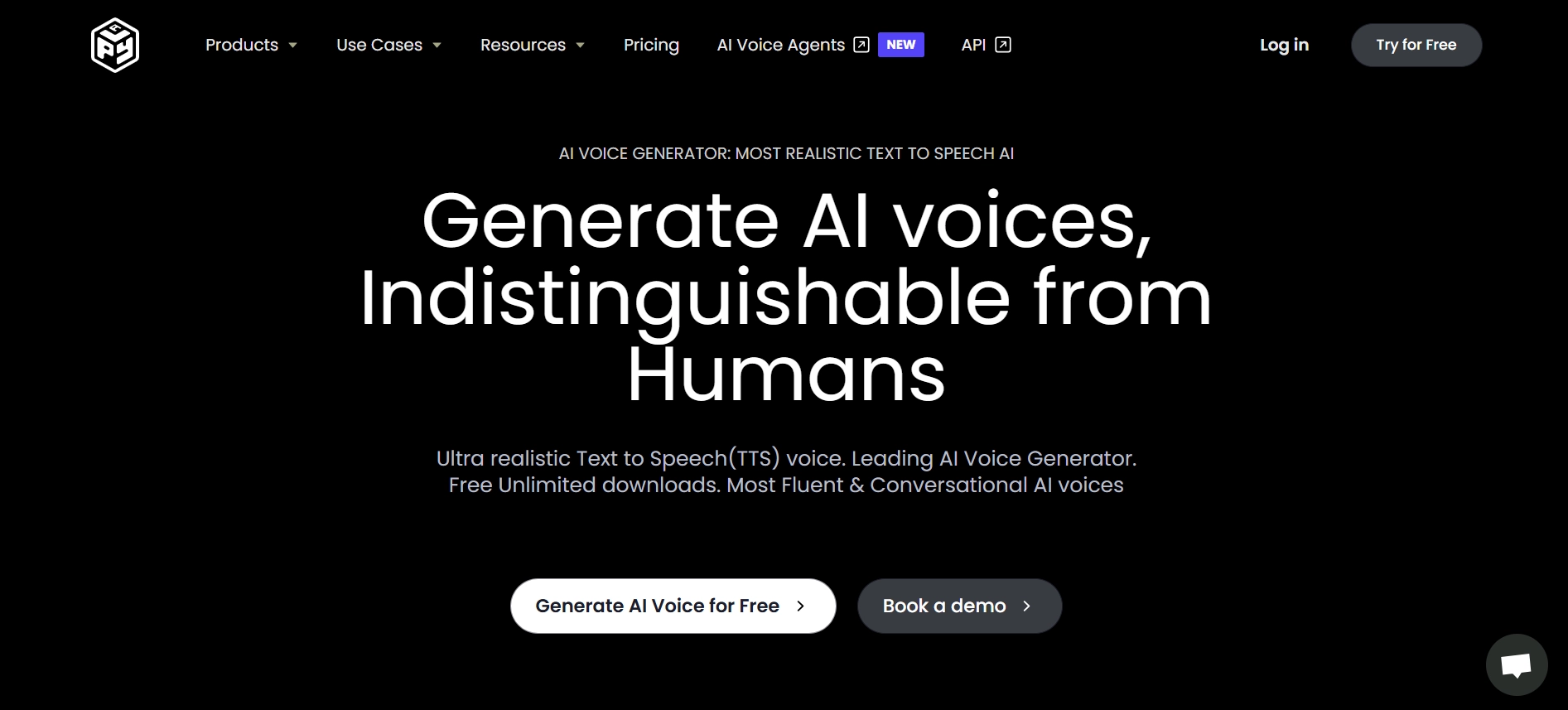 A screenshot of the PlayHT homepage that lets you generate AI voices indistinguishable from humans.