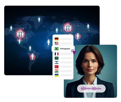 Image depicting reaching global audiences with multilingual Portuguese voice overs using Speaktor.