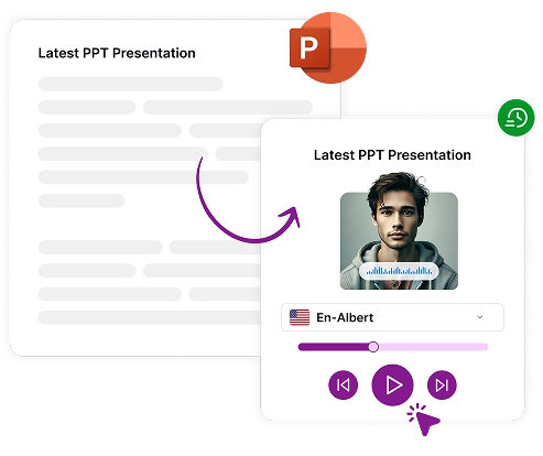 Bild, das die zeitsparende Konvertierung von PPT in Sprache für Präsentationen darstellt.