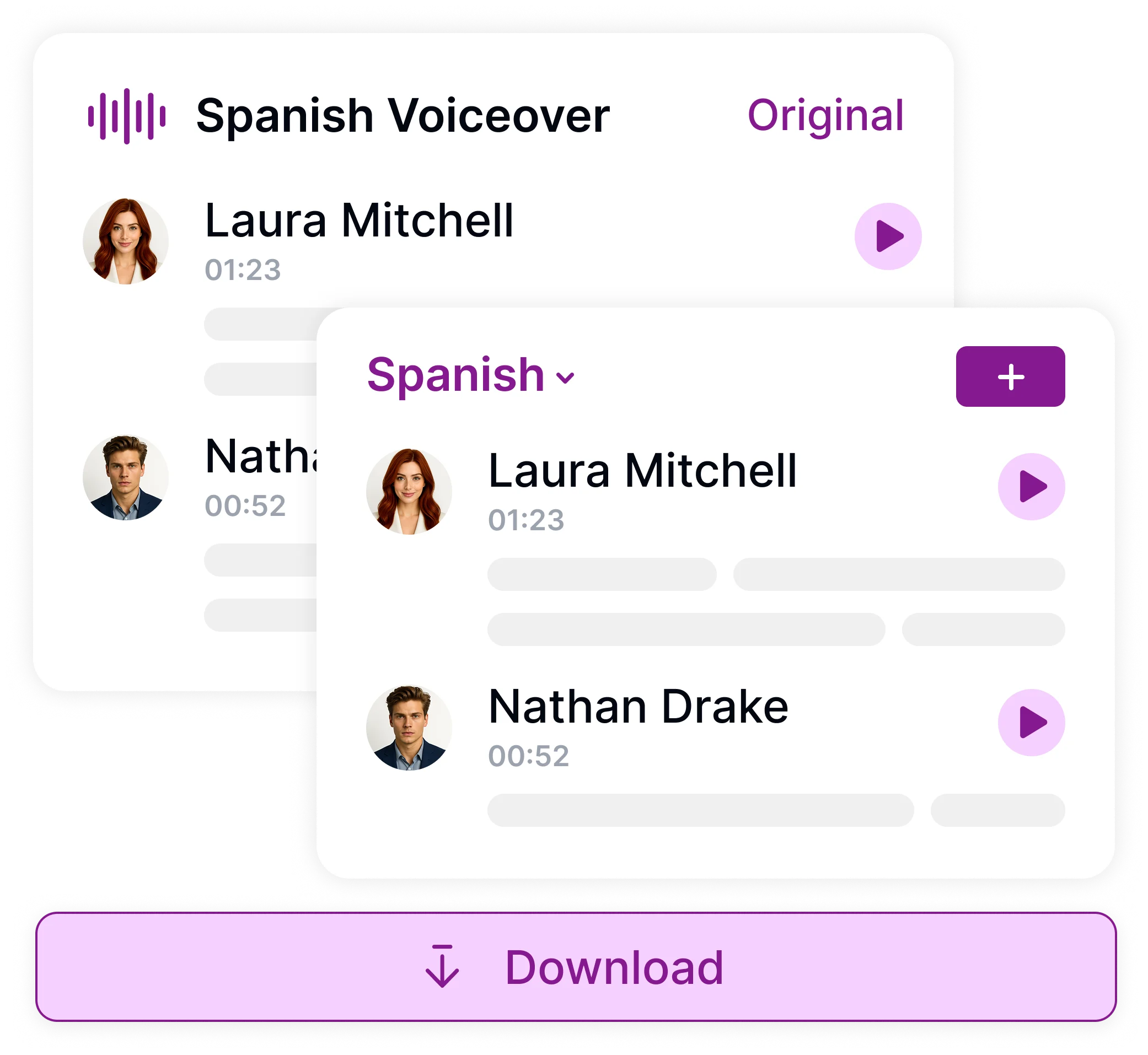 번역 또는 다운로드, 번역 및 오디오 다운로드 옵션을 제공합니다.