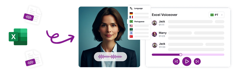 Слика која го прикажува гласот Speaktor Excel, илустрира нарација генерирана од AI за содржина на табели.