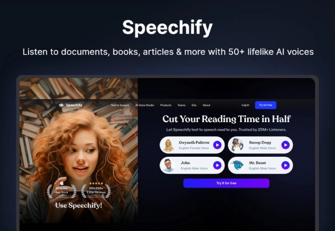 The logo of Speechify, an ai text to speech tool.