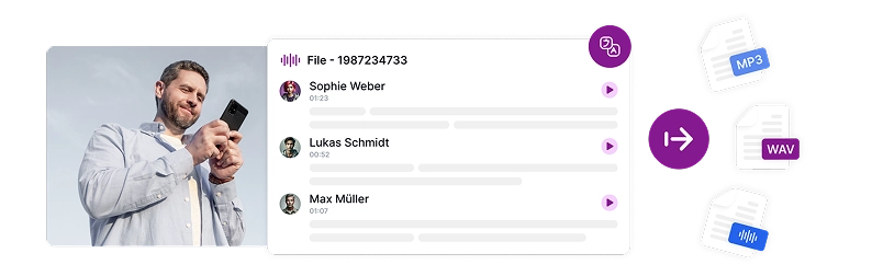 Image depicting tailored audio downloads for German voice overs in flexible formats to suit needs.