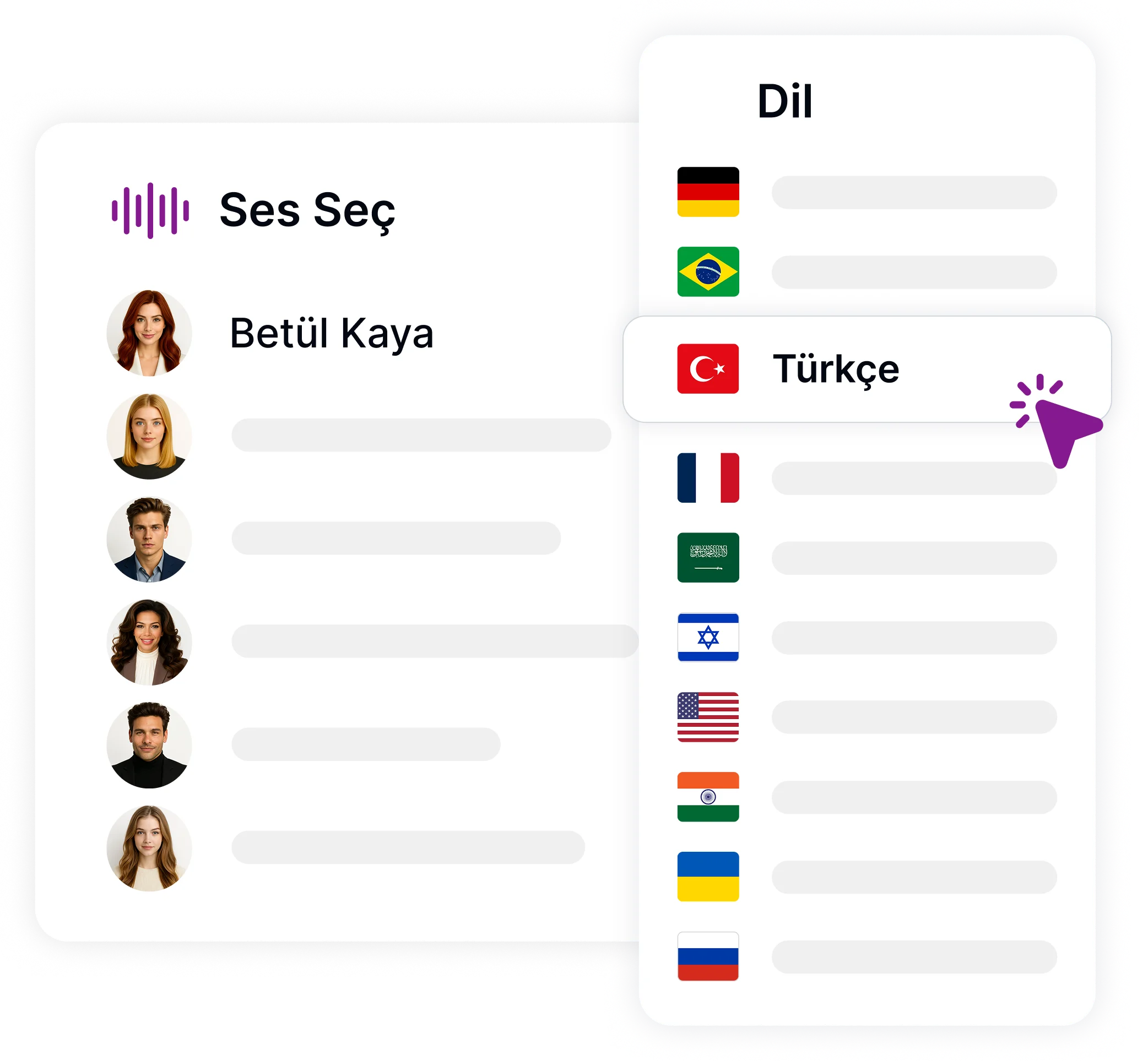 Vyberte si svůj hlas s možnostmi pro výběr různých vypravěčů.
