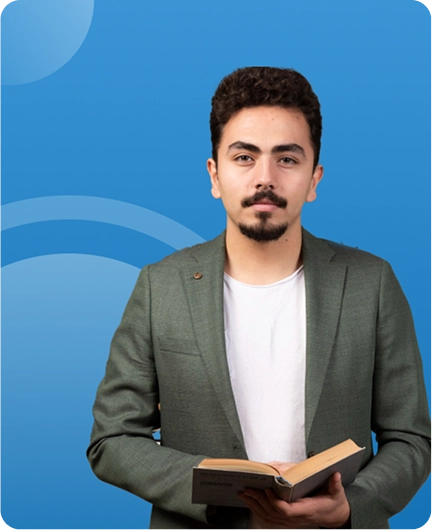 Image depicting a special education coordinator in professional attire holding a book against a blue background, representing voice-over tools for accessible learning.