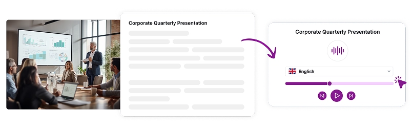 Image représentant des voix off en anglais optimisées pour les présentations professionnelles avec clarté et impact.