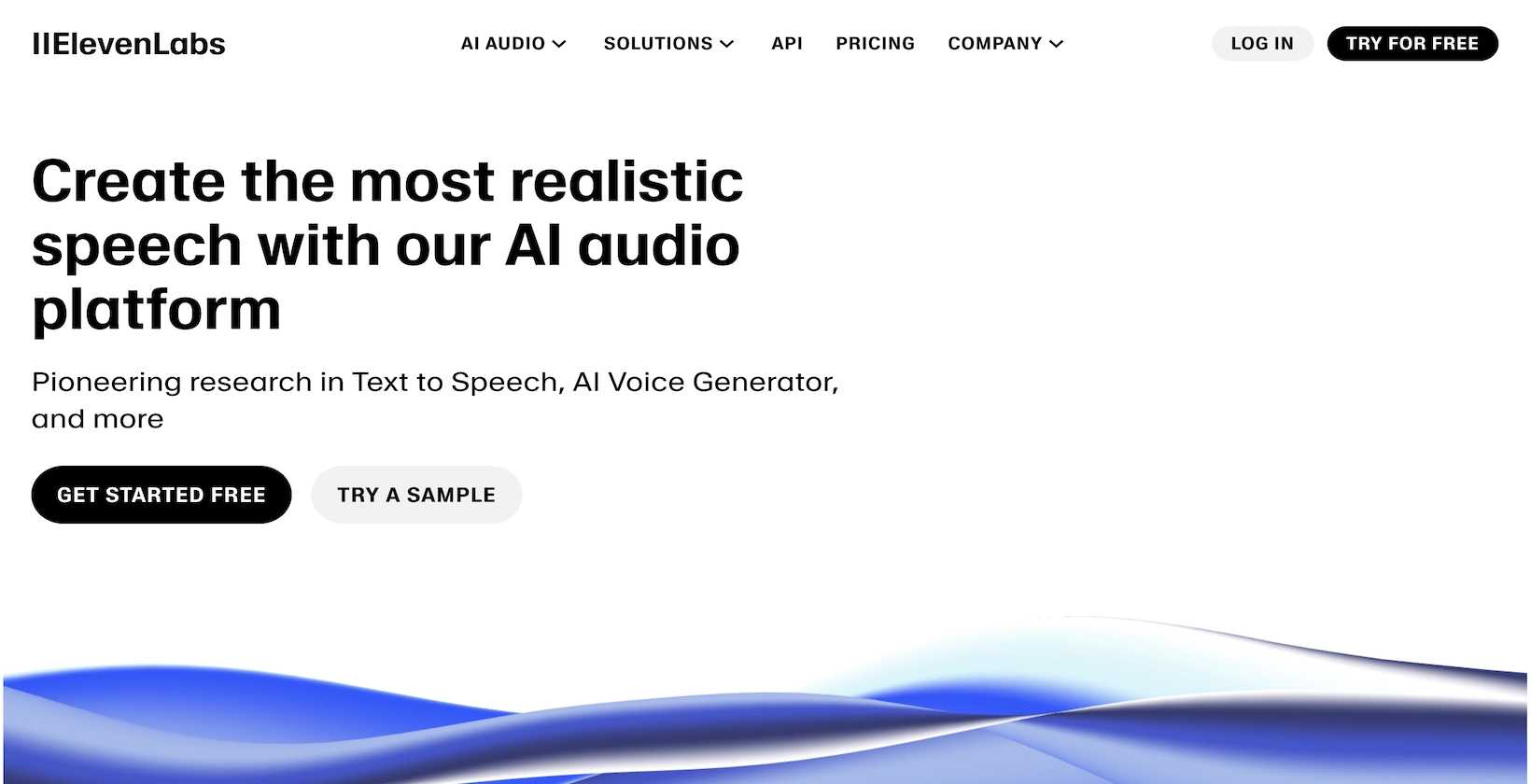 A screenshot of the ElevenLabs homepage shows that it can create the most realistic speech with the AI audio platform.