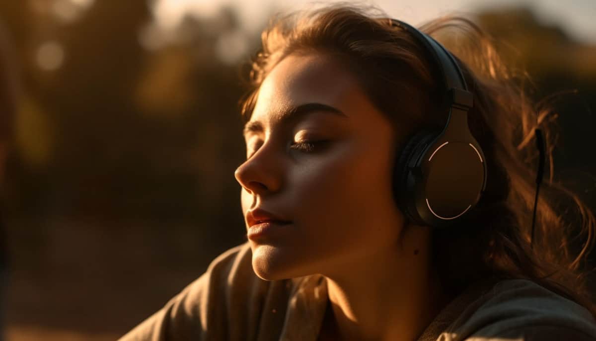 mujer escuchando un audiolibro